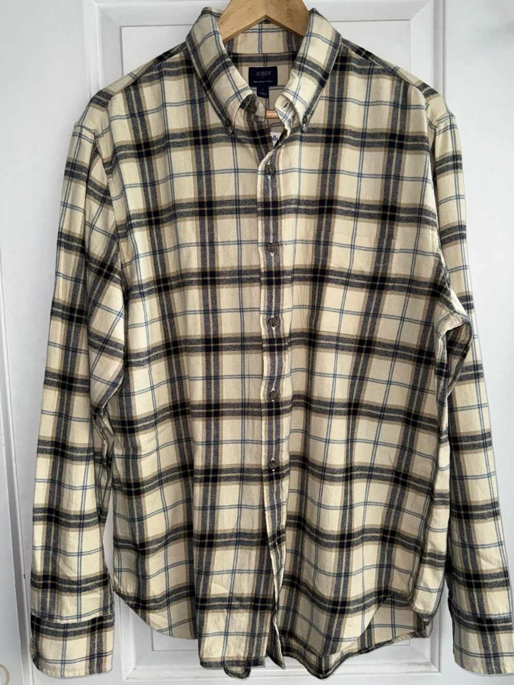 NWT J. Crew Brushed Twill Button-Down Shirt in Deep Indigo/Cream Plaid